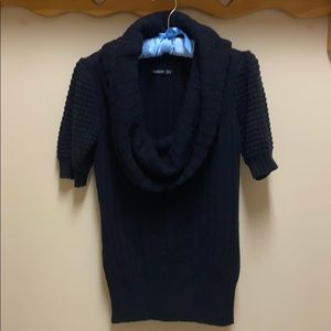 Black knit short sleeve cowl neck sweater